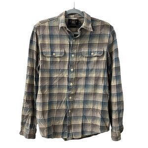 Vintage Double R Ralph Lauren Plaid Flannel Shirt Mens M Long Sleeve‎ Blue Gray